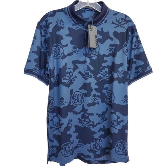 G/FORE Other - NEW G/FORE GOLF POLO SHIRT Mens M BLUE Exploded Logo SKULL CAMO PERFORMANCE